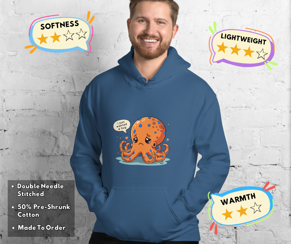 Men's Sad Blue Ringed Octopus Hoodie