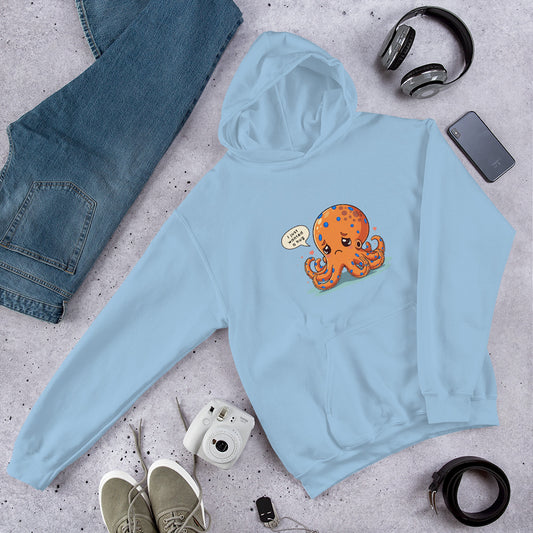 light blue hoodie with a blue ringed octopus design top view